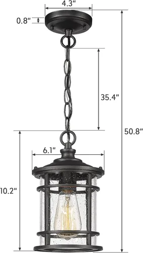Miniatura 2 de Emliviar Lámpara colgante moderna para exteriores - Luz colgante para porche con pantalla de vidrio semillado en acabado negro, XE229H-S BK