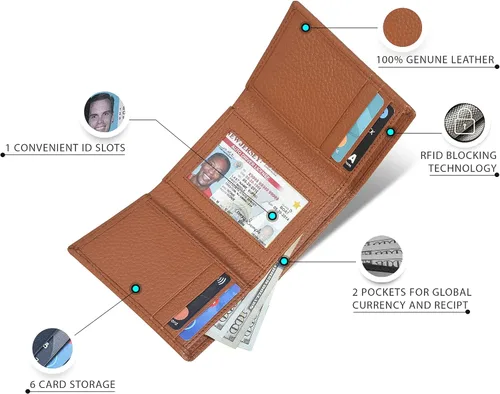 Miniatura 3 de ESTALON Slim RFID Wallets for Men - Genuine Leather Front Pocket Trifold Wallet