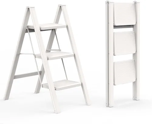 Miniatura 21 de Escalera de 6 escalones para techo de 12 pies de alto, taburete plegable de aluminio ligero con cómodo agarre, escaleras con pedal antideslizante