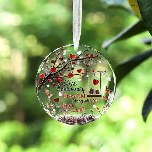 Miniatura 5 de 15º aniversario de boda, regalos de cristal para esposa, marido, placa de cristal colorida de 3.5 pulgadas, adorno colgante para 15 años aniversario