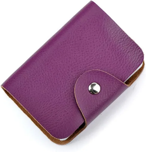 YaJaMa Cartera para tarjetas de crédito, pequeña, de piel auténtica, 26 ranuras, para tarjetas, organizador para mujeres y hombres, Púrpura, Cartera