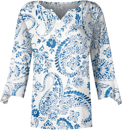 Miniatura 3 de Stessotudo Women Casual 34 Sleeve Shirts V Neck Flutter Sleeve Loose Comfy Blouse Gradient Floral Summer Fashion Tops 2023