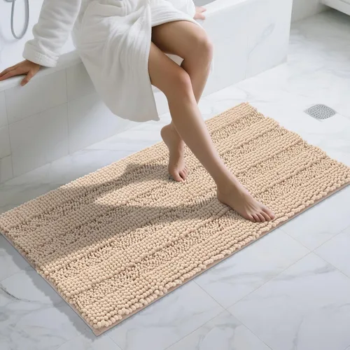 Miniatura 15 de Yimobra Alfombras lavables para baño, alfombra de baño de chenilla súper suave y absorbente para piso y alfombra, alfombra antideslizante de secado