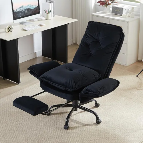 Miniatura 12 de Bestier Silla de oficina con patas cruzadas con reposapiés, silla cruzada de respaldo alto con reposabrazos y ruedas reversibles, silla de oficina
