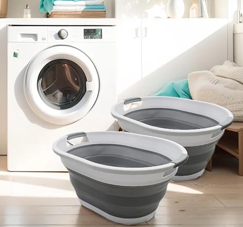 Miniatura 13 de SAMMART Cesta de plástico plegable de 32 L (8.4 galones) - Contenedor/organizador de almacenamiento plegable - Tina de lavado portátil - gris/azul