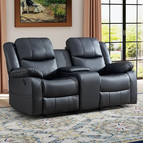 Miniatura 19 de EBELLO Juego de sofá reclinable manual de 2 piezas, juego de sofá reclinable de piel sintética para sala de estar, incluye sofá reclinable de dos