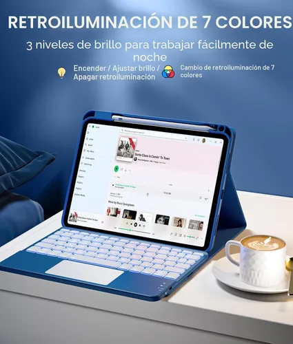 Miniatura 6 de Harvopu Funda compatible con iPad de 11ª y 10ª generación con teclado, funda tipo folio con soporte para lápices, trackpad multitáctil, Azul marino