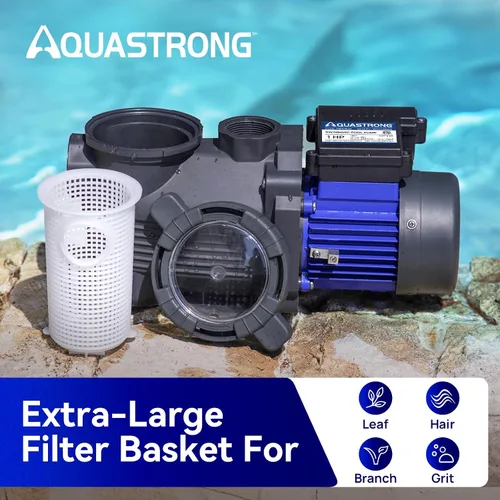 Miniatura 6 de AQUASTRONG - Bomba de piscina sobre el suelo de 1 HP, de una sola velocidad, adaptador de 1.25 pulgadas y 1.5 pulgadas, 115 V, 4945 GPH, alto flujo