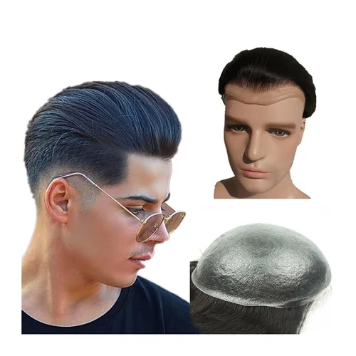 ARINAL Pelucas para hombre Toupee 0.002 in piel ultra fina base PU postizo 8 x 10 pulgadas, prótesis de cabello humano masculino #1 negro azabache