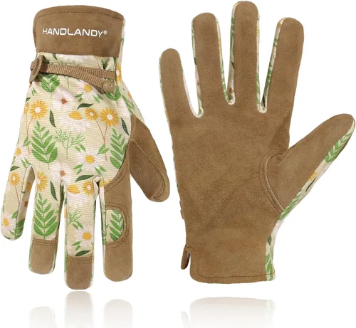 HANDLANDY HLDD Work Gloves for Women and Ladies, Leather Gardening Gloves Flexible Mechanic Working Gloves