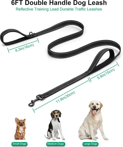 Miniatura 3 de Correa resistente para perros con 2 asas - Correa reflectante anti-tracción de 6 pies para perros grandes, asa acolchada de tráfico para control