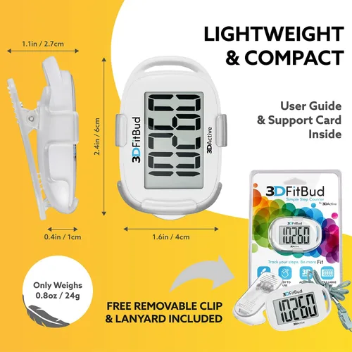 Miniatura 6 de 3DFitBud Simple Contador de Pasos - Podómetro 3D para caminar de 3DActive con clip, cordón, rastreador de pasos preciso, pantalla grande, fácil