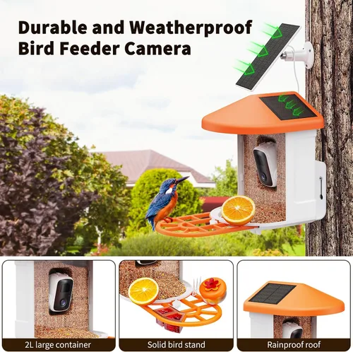 Miniatura 3 de HARYMOR Comedero para pájaros con cámara con IA para identificar especies de aves alimentado por energía solar, casa inteligente para pájaros