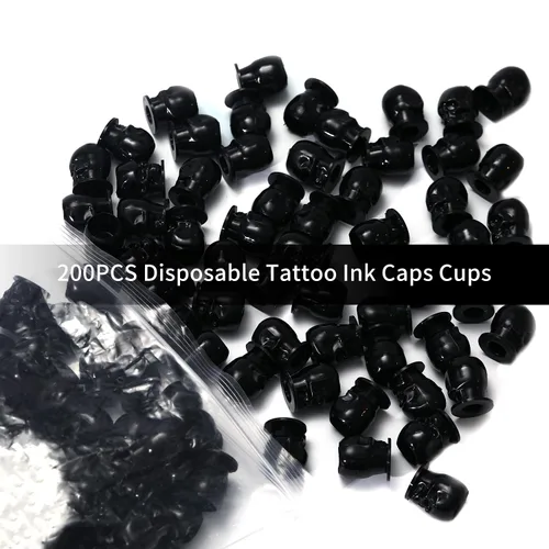 Miniatura 6 de 200 tapas de tinta desechables para tatuaje, vasos de plástico con base para pigmento de maquillaje permanente, suministros de accesorios