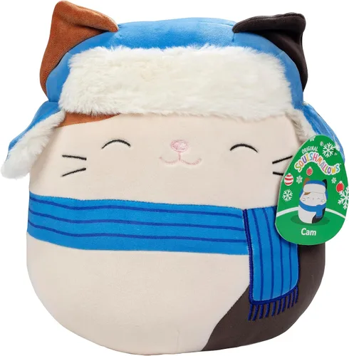 Squishmallows Original de 10 Pulgadas Cam El Gato de Navidad - Peluche Oficial de Jazwares para las Fiestas - Gato Blando y Esponjoso Coleccionable
