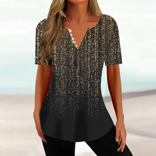 Miniatura 137 de Summer Shirts for Women 2025 Plus Size Short Sleeve Henley Tops Marble Floral Loose Tshirt Tee Casual Dressy Tunics