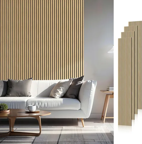 Miniatura 26 de Paneles acústicos de listones de madera, 94" x 23.6" cada panel de pared de listones de madera insonorizado - roble blanco, paquete de 2
