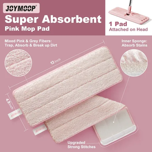 Miniatura 7 de JOYMOOP Trapeador plano, trapeadores de microfibra para limpieza de suelos, mango largo de 60 pulgadas con cabezal plano flexible de 13 pulgadas