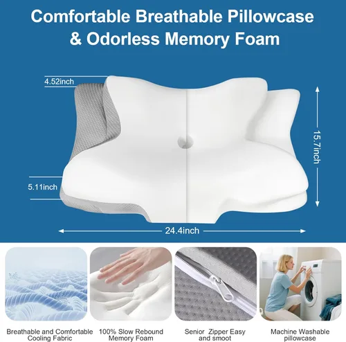 Miniatura 7 de Almohada cervical para el cuello, almohada cervical para aliviar el dolor de cuello, almohada ergonómica de espuma viscoelástica de apoyo