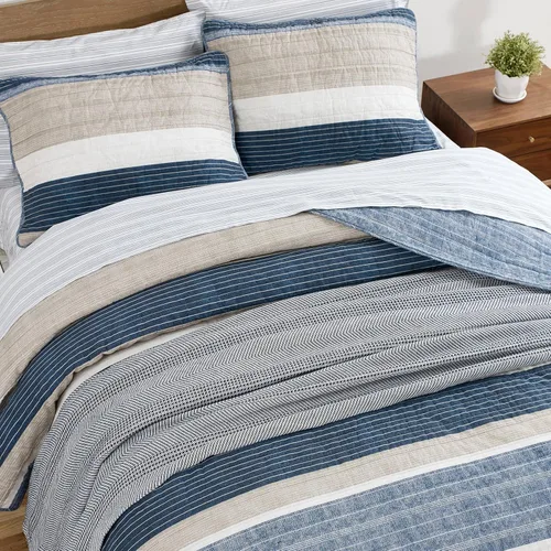 Miniatura 4 de Nautica Juego de edredón tamaño Queen, ropa de cama reversible con fundas a juego, juego de cama ligero para decoración de habitación a rayas