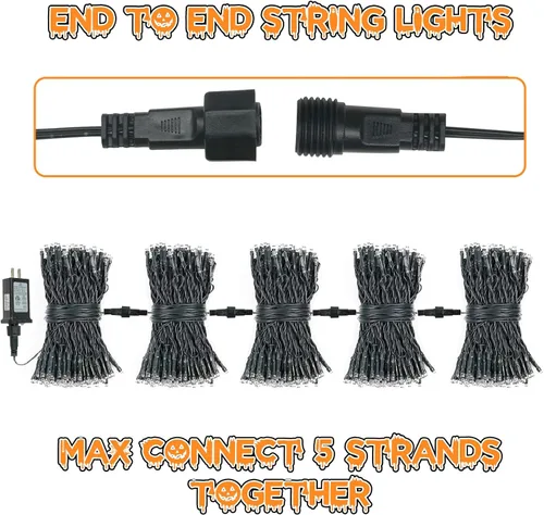 Miniatura 7 de Guirnalda de luces moradas y naranjas de Halloween, se pueden conectar entre sí, 2 unidades, 164 pies, 400 LED, 13 modos, impermeable