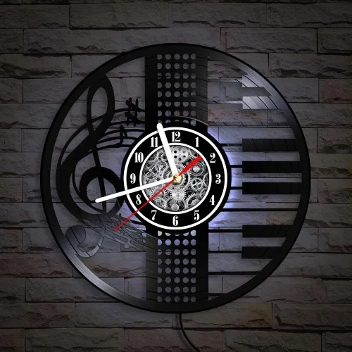Miniatura 5 de The Geeky Days Treble Clef Musical Notes LED Illuminated Vinyl Record Wall Clock for Music Room Studio Artistic Home Decor Illuminated Timepieces