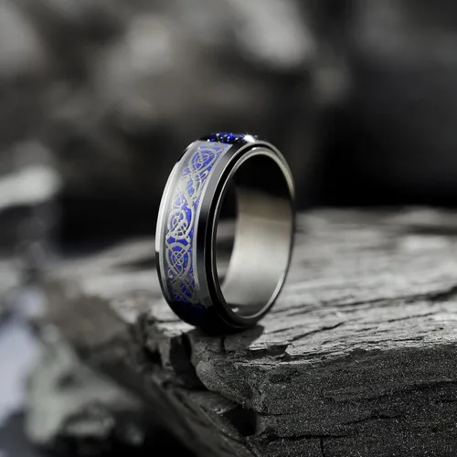 Miniatura 26 de King Will Anillo giratorio de acero inoxidable 316L para hombres y mujeres, 0.315 in de dragón/nudo celta, anillo para ansiedad para aliviar