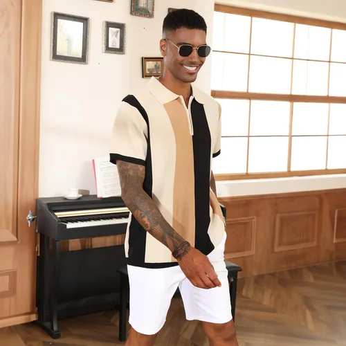 Miniatura 5 de Camisas polo de moda para hombre, camisas de punto vintage a rayas, camisas de golf casuales ajustadas