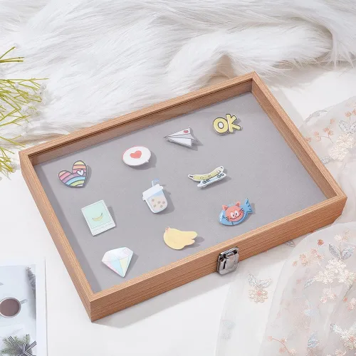 Miniatura 5 de OLYCRAFT Vitrina de madera de 9.4 x 13.7 x 2 pulgadas, vitrinas para insignias, almacenamiento de insignias, broche, con ventana transparente e