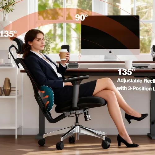 Miniatura 5 de Jacia House Silla ergonómica de malla negra para oficina en casa, silla de juegos grande y alta, soporte lumbar de alto ajuste, reposabrazos 4D