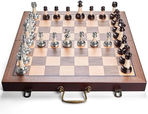 Miniatura 8 de Juego de ajedrez de lujo de 16.5 pulgadas, tablero de ajedrez plegable grande de madera con asa, piezas de ajedrez acrílicas con peso - Rey de 3.5