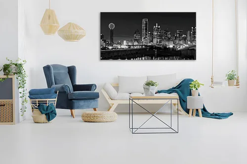 Miniatura 5 de NAN Wind 1 pieza de lienzo con diseño de horizonte de Dallas, escena nocturna de la ciudad en blanco y negro, moderna pintura giclée en lienzo