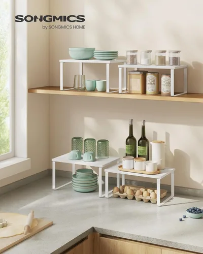 Miniatura 3 de SONGMICS Estante organizador de gabinete, juego de 4 estantes de encimera de cocina, almacenamiento de cocina, estante de especias, apilable, Blanco