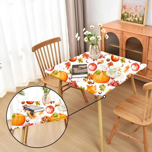 Miniatura 30 de Mantel ajustado blanco con elástico para mesas plegables de 48x48 pulgadas, manteles lavables y elásticos de elastano para mesas de cartas, manteles