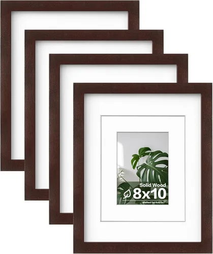 Miniatura 40 de Egofine Juego de 4 portarretratos de 4 x 6, hechos de madera maciza cubierta de plexiglás de 3 x 4.5 pulgadas y 3.5 x 5 pulgadas con paspartú o de 4