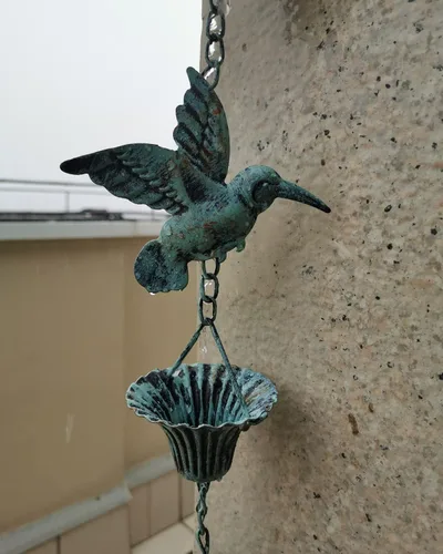 Miniatura 3 de Cadena de Lluvia de 8.5 Pies, Cadenas de Lluvia de Colibrí y Copa para Canalones, Reemplazo Funcional para Bajante, Cadena de Metal para Atrapar