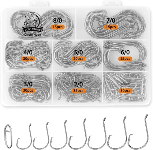 Miniatura 8 de UCEC Anzuelos Circulares Anzuelos de Pesca 2X Fuertes Anzuelos Circulares Descentrados Agua Salada Negro Acero de Alto Carbono Pulpo Bagre Anzuelos
