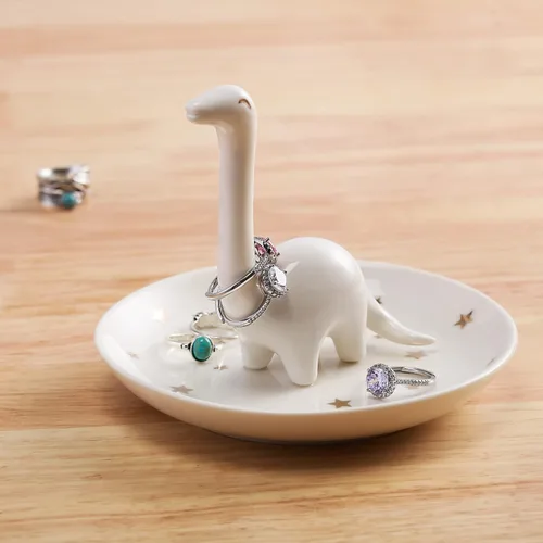 Miniatura 3 de PUDDING CABIN Soporte para anillos de dinosaurio blanco, regalos de cumpleaños para mujeres, bandeja de joyería única para anillos, aretes