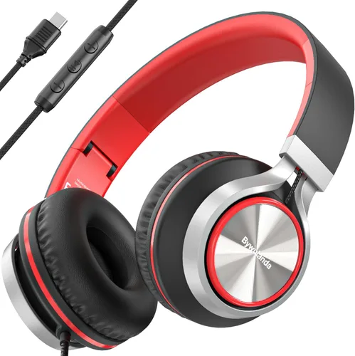 Miniatura 9 de Bywulanda - Auriculares con cable con micrófono y control de volumen, auriculares de diadema con cable, ligeros, plegables, con cable, estéreo