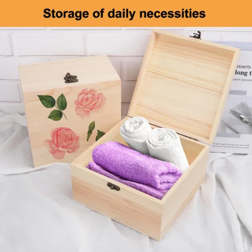 Miniatura 5 de GNIEMCKIN Paquete de 4 cajas de madera, cajas de madera sin pintar sin terminar para manualidades, proyectos de bricolaje y almacenamiento de joyas