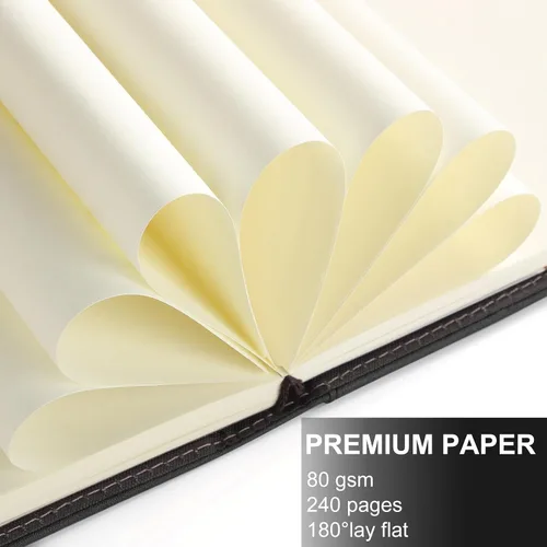 Miniatura 4 de Cuaderno A5 en blanco, cuaderno de bocetos de cuero de tapa dura recargable con bolsillo y hebilla magnética, 240 páginas gruesas de viaje para Negro