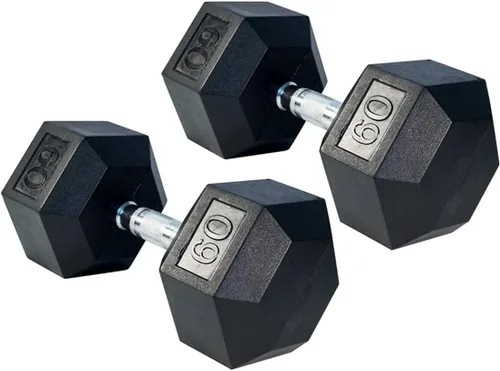 Miniatura 14 de Gronk Fitness Pares de mancuernas hexagonales de goma, 5 libras a 70 libras, equipo de entrenamiento para hombres y mujeres, hierro fundido