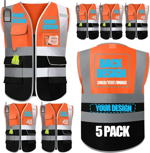 Miniatura 14 de Chaleco de seguridad personalizado BeautyWill con logotipo personalizado Clase 2, chaleco reflectante de alta visibilidad con bolsillos, ropa