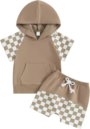 Mstrrouning Conjunto de ropa para bebés y niños pequeños, camiseta de manga corta, pantalones cortos elásticos con capucha, trajes de verano