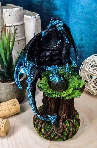 Miniatura 6 de Ebros Blue Midnight Dragon Mother Guarding Huevo translúcido con luz nocturna LED, figura como Calabozos y Dragones, decoración de fantasía