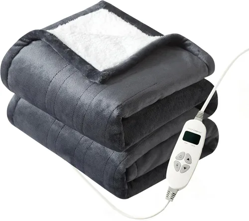 Manta térmica eléctrica acolchada de 50 x 60 pulgadas, cambio de varilla, 10 niveles de calor y temporizador de 1 a 9 horas, certificado ETL,