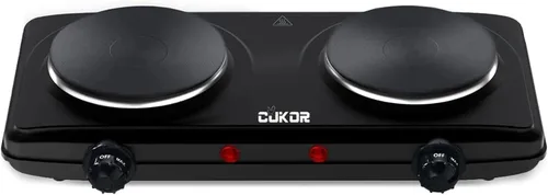 CUKOR - Quemador de encimera doble de hierro fundido, quemador de encimera de 1800W, quemadores eléctricos dobles, quemador eléctrico portátil para