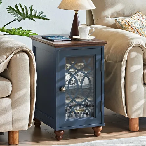Miniatura 16 de Joaxswe Mesa auxiliar estrecha con puerta de cristal, mesita de noche de 18 x 14 pulgadas con estante ajustable, organizador de gabinete