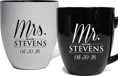 Miniatura 9 de My Personal Memories Juego de 2 tazas personalizadas de café con leche de 16 onzas para parejas, regalo personalizado para novia, novio suyo, ella