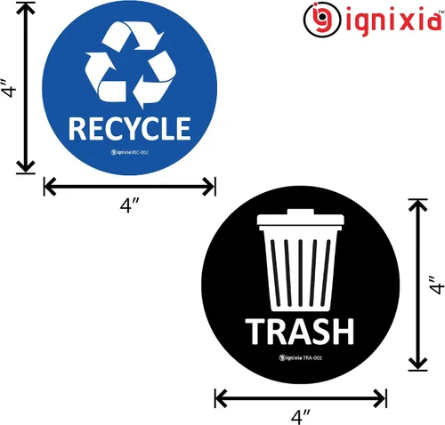 Miniatura 6 de IGNIXIA Pegatinas de reciclaje y basura, calcomanías de reciclaje, calcomanías de reciclaje, calcomanías de símbolos de basura de 4 x 4 pulgadas